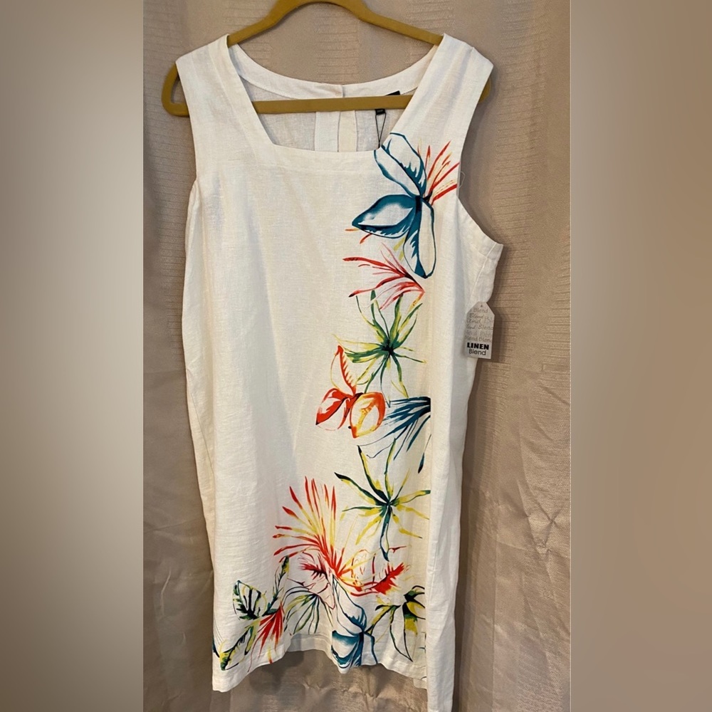Size XL For Cynthia Linen Beige Floral Sheath Dress